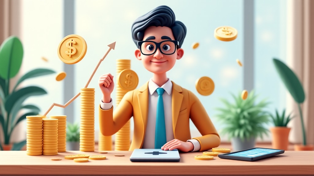 Ilustración 3D de un freelancer administrando sus finanzas personales con equilibrio y claridad